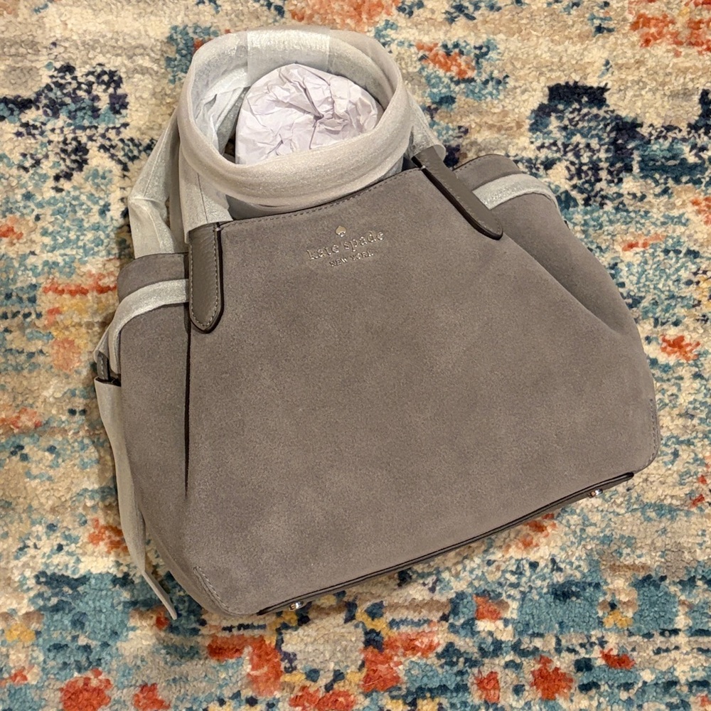 NWT Kate Spade NY â ď¸ Dumpling Suede Small Satchel Gray Leather Hare Grey New - Picture 7 of 13